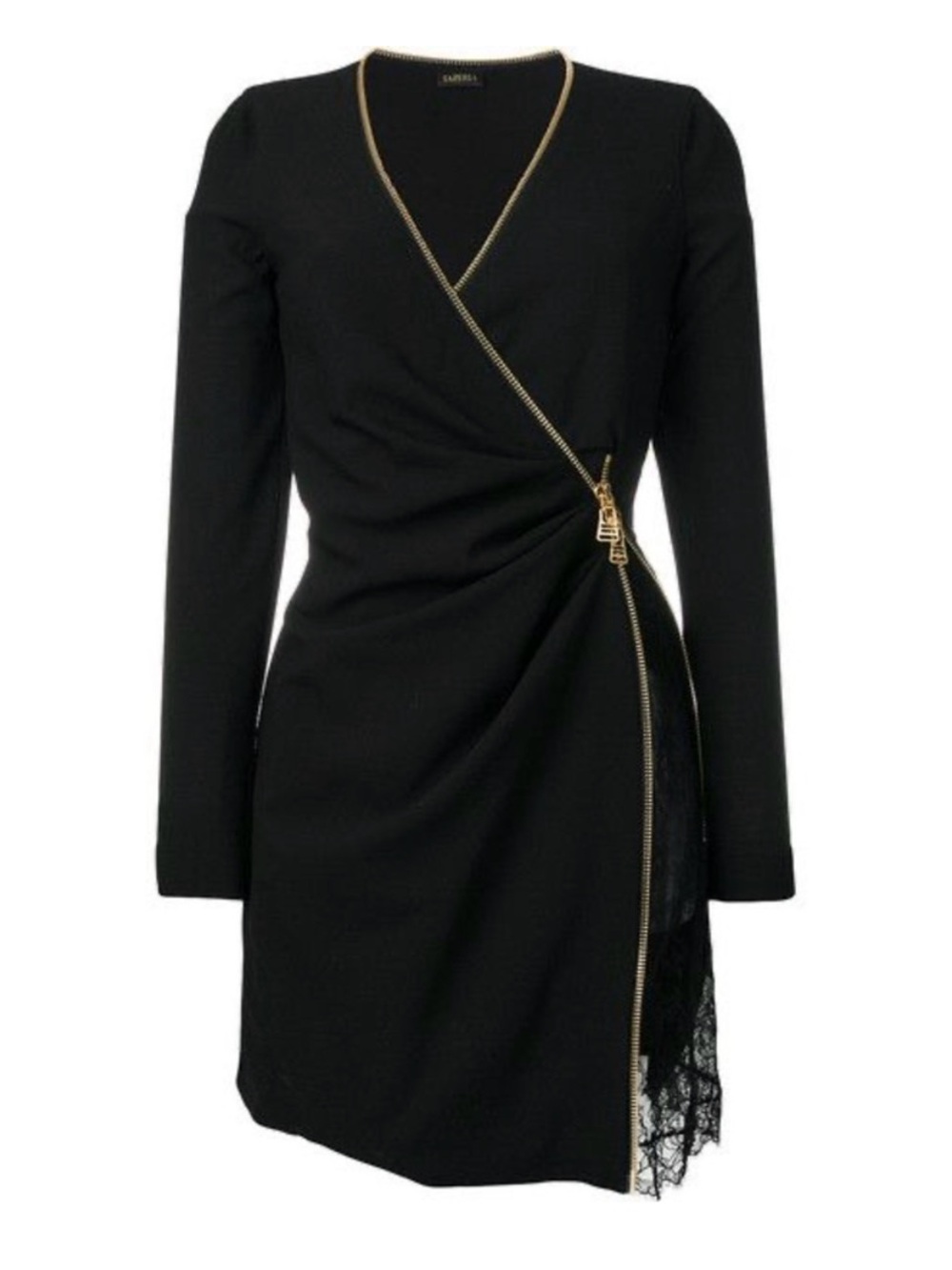 La Perla black wool tunic with gold zipper and lace details size Xxs